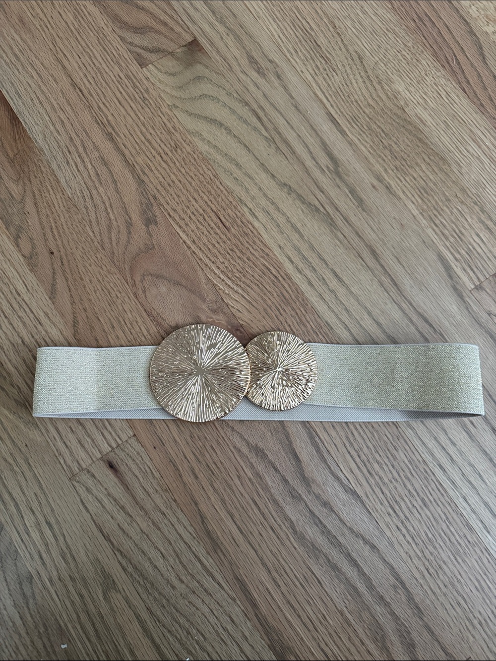 Gold Elastic Waist Belt with Decorative Textured Discs